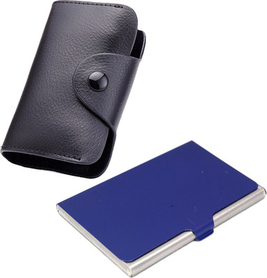 

Stealodeal New Black Leatherite High Quality Wallet With Blue Steel 15 Card Holder(Set of 2, Black, Blue)