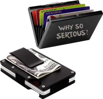 

Stealodeal Black Metal Wallet Money Clip With Why So Serious 15 Card Holder(Set of 2, Black)