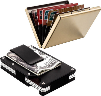 

Stealodeal Black Metal Wallet Money Clip With Full Gold Limited Edition 15 Card Holder(Set of 2, Black, Gold)