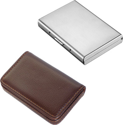 

Stealodeal New Silver Metal Debit/Credit Atm With Brown Leather 6 Card Holder(Set of 2, Silver, Brown)
