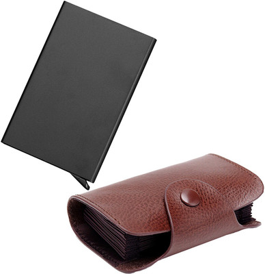 

Stealodeal New Brown Leatherite High Quality Wallet With Black Automatic Pop-Up Button 15 Card Holder(Set of 2, Brown, Black)