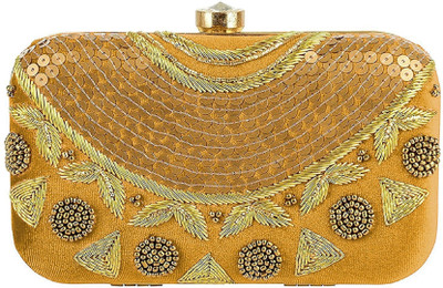 

Tooba Handicraft Casual Gold Clutch
