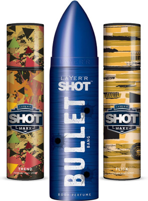 

Layer Body Spray Combo(Shot Maxx(Trend) +Bullet Bang + Shot Maxx(Flick)) Body Spray - For Men(370 ml, Pack of 3)