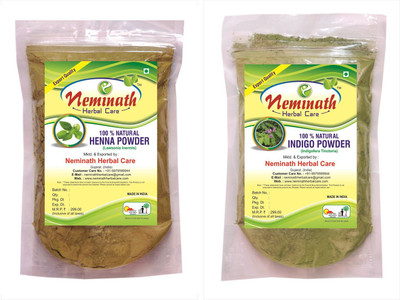 

Neminath Herbal Care 100% Natural Henna Powder (Lawsonia Inermis) & Indigo Powder (Indigofera Tinctoria) Pack Of 2 (454g) Hair Color(Green, Brown)