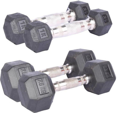 Royal 1 Kg 2 Pc Hexa Gonal Dumbell with 7.5 Kg 2 Pc Hexa Gonal Dumbell Gym & Fitness Kit