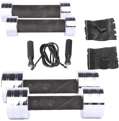 

Royal 1 Kg 2 Pc Chrome Dumbell with 3 Kg 2 Pc Chrome Dumbell Skipping Rops & Hand Gloves Gym & Fitness Kit