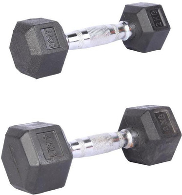 

Royal 2 Kg 1 Pc Hexa Gonal Dumbell with 4 Kg 1 Pc Hexa Gonal Dumbell Fixed Weight Dumbbell(6 Kg), Colored