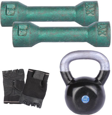 

Royal 1 Kg 2 Pc Casting Dumbell with 10 Kg 1 Pc Kettle Bell Hand Gloves Gym & Fitness Kit