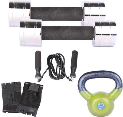 

Royal 2.5 Kg 2 Pc Chrome Dumbell with 4 Kg 1 Pc Kettle Bell Skipping Rops & Hand Gloves Gym & Fitness Kit