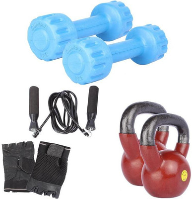 

Royal 1 Kg 2 Pc PVC Dumbell with 6 Kg 2 Pc Kettle Bell Skipping Rops & Hand Gloves Gym & Fitness Kit