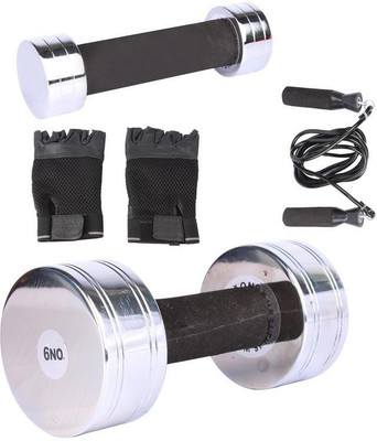 

Royal 1 Kg 1 Pc Chrome Dumbell with 6 Kg 1 Pc Chrome Dumbell Skipping Rops & Hand Gloves Gym & Fitness Kit