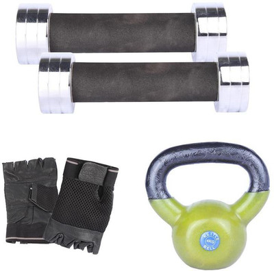 

Royal 1 Kg 2 Pc Chrome Dumbell with 4 Kg 1 Pc Kettle Bell Hand Gloves Gym & Fitness Kit