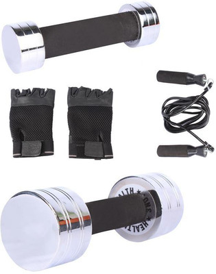 

Royal 1 Kg 1 Pc Chrome Dumbell with 3 Kg 1 Pc Chrome Dumbell Skipping Rops & Hand Gloves Gym & Fitness Kit