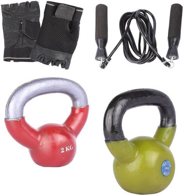 

Royal 2 Kg 1 Pc Kettle Bell with 4 Kg 1 Pc Kettle Bell Skipping Rops & Hand Gloves Gym & Fitness Kit