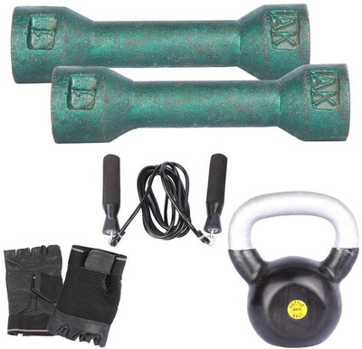 

Royal 1 Kg 2 Pc Casting Dumbell with 8 Kg 1 Pc Kettle Bell Skipping Rops & Hand Gloves Gym & Fitness Kit