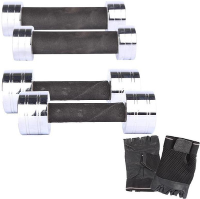 Royal 1 Kg 2 Pc Chrome Dumbell with 3 Kg 2 Pc Chrome Dumbell Hand Gloves Gym & Fitness Kit