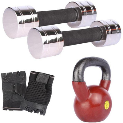 

Royal 2.5 Kg 2 Pc Chrome Dumbell with 6 Kg 1 Pc Kettle Bell Hand Gloves Gym & Fitness Kit