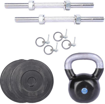 

Royal 1Kg 2Pc Rubber Plates 27 MM with 10Kg 1Pc Kettle Bell with 2 Silver 14 Inch Handle With Lock Home Gym Combo(0 - 20 kg)