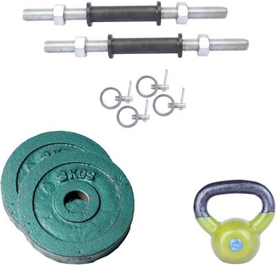 

Royal 3Kg 2Pc Casting Plates 27 MM with 4Kg 1Pc Kettle Bell with 2 Black 14 Inch Handle With Lock Home Gym Combo(0 - 20 kg)