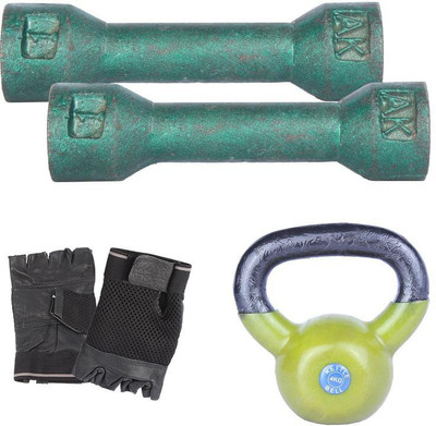 

Royal 1 Kg 2 Pc Casting Dumbell with 4 Kg 1 Pc Kettle Bell Hand Gloves Gym & Fitness Kit