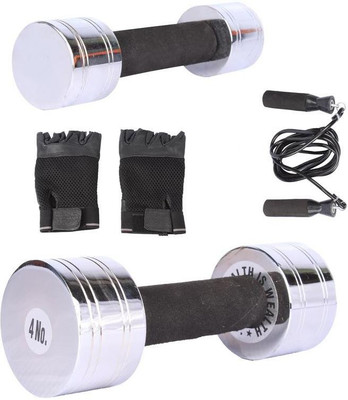 

Royal 2 Kg 1 Pc Chrome Dumbell with 4 Kg 1 Pc Chrome Dumbell Skipping Rops & Hand Gloves Gym & Fitness Kit