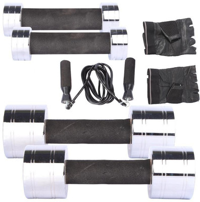 

Royal 1 Kg 2 Pc Chrome Dumbell with 5 Kg 2 Pc Chrome Dumbell Skipping Rops & Hand Gloves Gym & Fitness Kit
