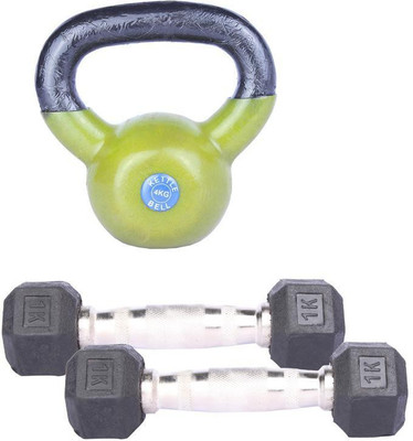 

Royal 1 Kg 2 Pc Hexa Gonal Dumbell with 4 Kg 1 Pc Kettle Bell Gym & Fitness Kit