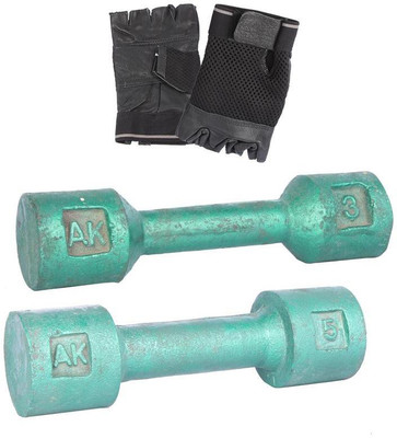 Royal 3 Kg 1 Pc Casting Dumbell with 5 Kg 1 Pc Casting Dumbell Hand Gloves Gym & Fitness Kit