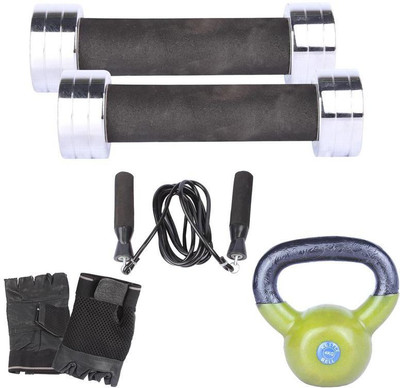 

Royal 1 Kg 2 Pc Chrome Dumbell with 4 Kg 1 Pc Kettle Bell Skipping Rops & Hand Gloves Gym & Fitness Kit