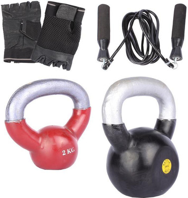 

Royal 2 Kg 1 Pc Kettle Bell with 8 Kg 1 Pc Kettle Bell Skipping Rops & Hand Gloves Gym & Fitness Kit