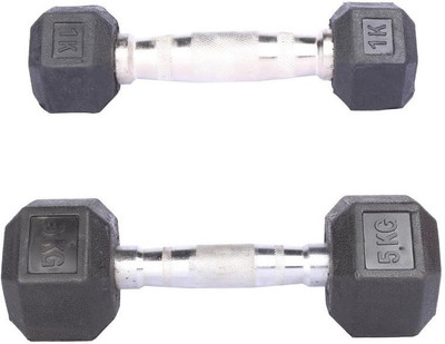 

Royal 1 Kg 1 Pc Hexa Gonal Dumbell with 5 Kg 1 Pc Hexa Gonal Dumbell Fixed Weight Dumbbell(6 Kg), Colored