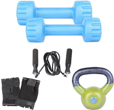 

Royal 1 Kg 2 Pc PVC Dumbell with 4 Kg 1 Pc Kettle Bell Skipping Rops & Hand Gloves Gym & Fitness Kit