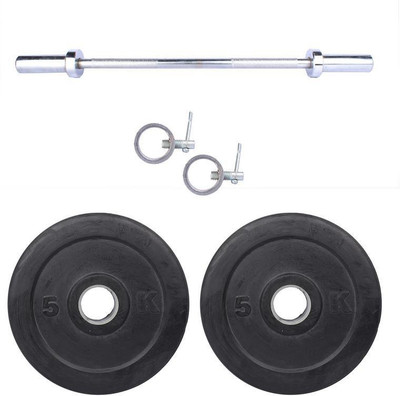 

Royal 5Kg 2Pc Rubber Plates 55 MM with 1 Silver 3 Ft Straight Olympic Rod With Lock Gym & Fitness Kit