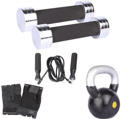 

Royal 1 Kg 2 Pc Chrome Dumbell with 8 Kg 1 Pc Kettle Bell Skipping Rops & Hand Gloves Gym & Fitness Kit