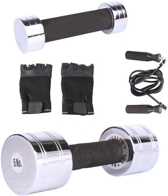

Royal 1 Kg 1 Pc Chrome Dumbell with 5 Kg 1 Pc Chrome Dumbell Skipping Rops & Hand Gloves Gym & Fitness Kit