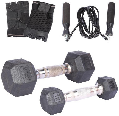 

Royal 1 Kg 1 Pc Hexa Gonal Dumbell with 3 Kg 1 Pc Hexa Gonal Dumbell Skipping Rops & Hand Gloves Home Gym Combo(0 - 20 kg)