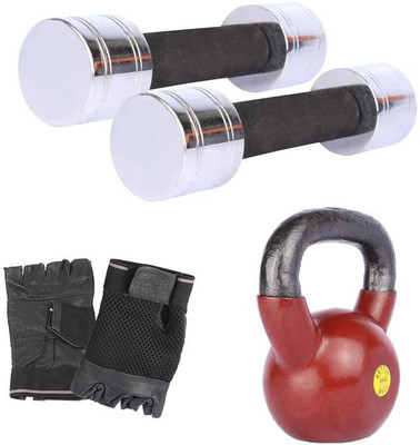 

Royal 2 Kg 2 Pc Chrome Dumbell with 6 Kg 1 Pc Kettle Bell Hand Gloves Gym & Fitness Kit