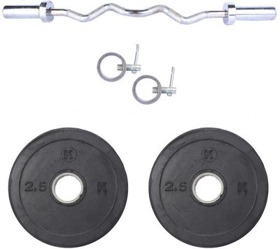 

Royal 2.5Kg 2Pc Rubber Plates 55 MM with 1 Silver 3 Ft Zig Zag Olympic Rod With Lock Gym & Fitness Kit
