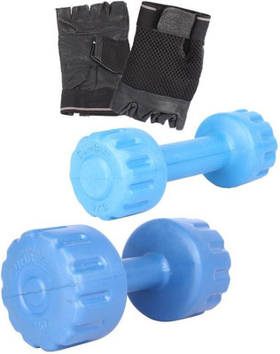 Royal 1 Kg 1 Pc PVC Dumbell with 4 Kg 1 Pc PVC Dumbell Hand Gloves Gym & Fitness Kit