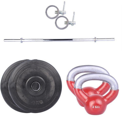 

Royal 4Kg 2Pc PVC Plates 27 MM with 2Kg 2Pc Kettle Bell with 1 Silver 3 Ft Straight Rod With Lock Home Gym Combo(0 - 20 kg)