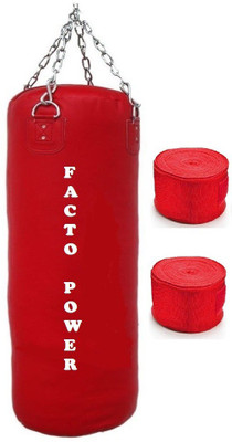

FACTO POWER 1.5 Feet Long, PU Material, Red Color, Unfilled with Hanging Chain and 9 Freet Long Red Color Hand Wrap Pair Boxing Kit