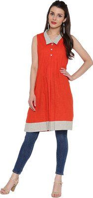 Jaipur Kurti Women Printed Straight Kurta(Orange)