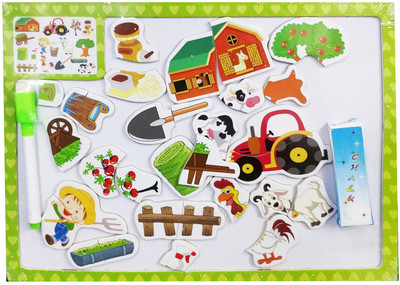 

Emob 3 in 1 Wooden Educational Magnetic Farm Puzzle Game with Double Sided board for Kids(Multicolor)