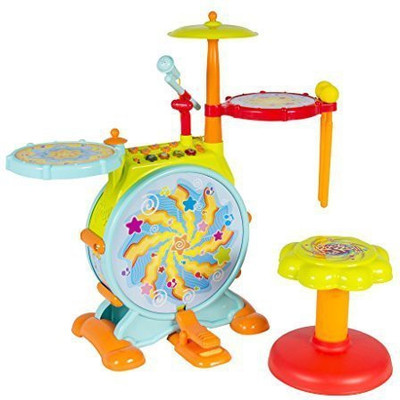 

Generic Drum Set Kids Toy Electronic With Stool Sing-Along Microphone(Multicolor)