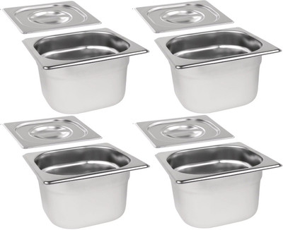 THW Stainless Steel 1/6 100mm (4 inch) Deep with Lid-4 piece set Gastronorm GN NA Pan 17 cm diameter(Stainless Steel)