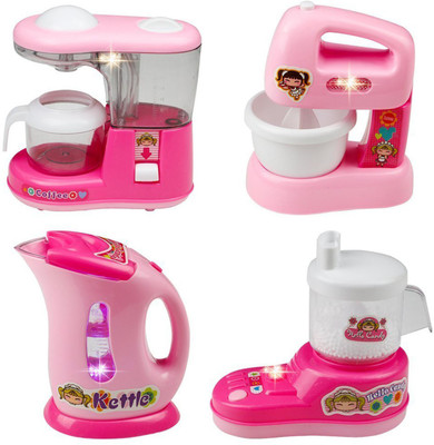 

TALKING GANESHA Household Appliances Set with KETTLE + JUICER + MIXER + COFFEE MACHINE with lights, motion & sound for kids toy