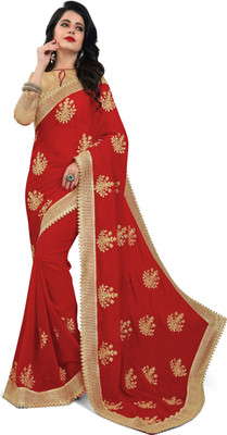 Om Shantam Sarees Embroidered Bollywood Georgette Saree(Red, Gold) Flipkart