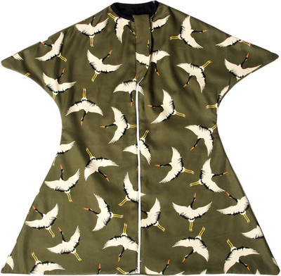 

TuddyBuddy SwaddleSleepPack: Swaddle for 0-6 months babies. Therapy for 'Moro' or Startle Reflex. Olive Flying Crane Print 100% Cotton Sleeping Bag(Green
