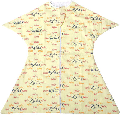 

TuddyBuddy SwaddleSleepPack: Swaddle for 0-6 months babies. Therapy for 'Moro' or Startle Reflex. Yellow Relax Print, 100% Cotton Sleeping Bag(Yellow