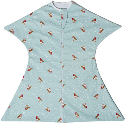 

TuddyBuddy SwaddleSleepPack: Swaddle for 0-6 months babies. Therapy for 'Moro' or Startle Reflex. Brown Sparrow Print, 100% Cotton Sleeping Bag(Blue